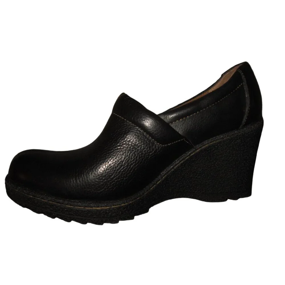 BOC Born Concept 7.5 Oxford Platform Wedge High Heel Slip On Comfort Blk Leather - Picture 2 of 6